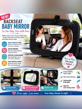 GRACO Backseat Baby Mirror - Black Travel Car Mirror